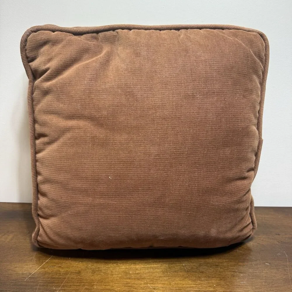 Vtg 70s Sunset Crewel Woodland Animal Throw Pillow Brown Corduroy Back Owl Fawn